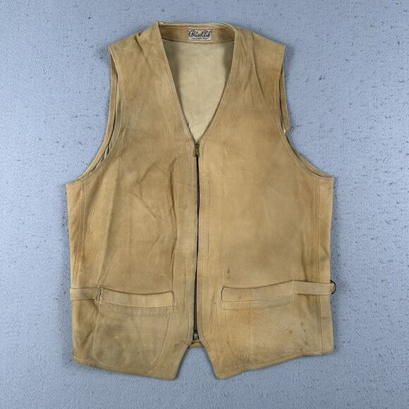 Vintage 40s Briar Club Suede Vest Small Brown Leather Talon Zip Hunting Workwear - Picture 1 of 16